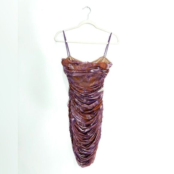 House of CB Ella Swirl Mesh Mini Dress in Purple Pink Swirl - Picture 8 of 12